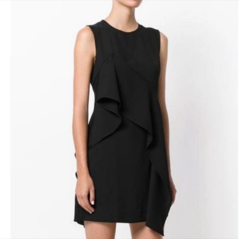 Diane Von Furstenberg Black Pique Ruffle Front Dress Crepe Origami Size‎ 2 XS